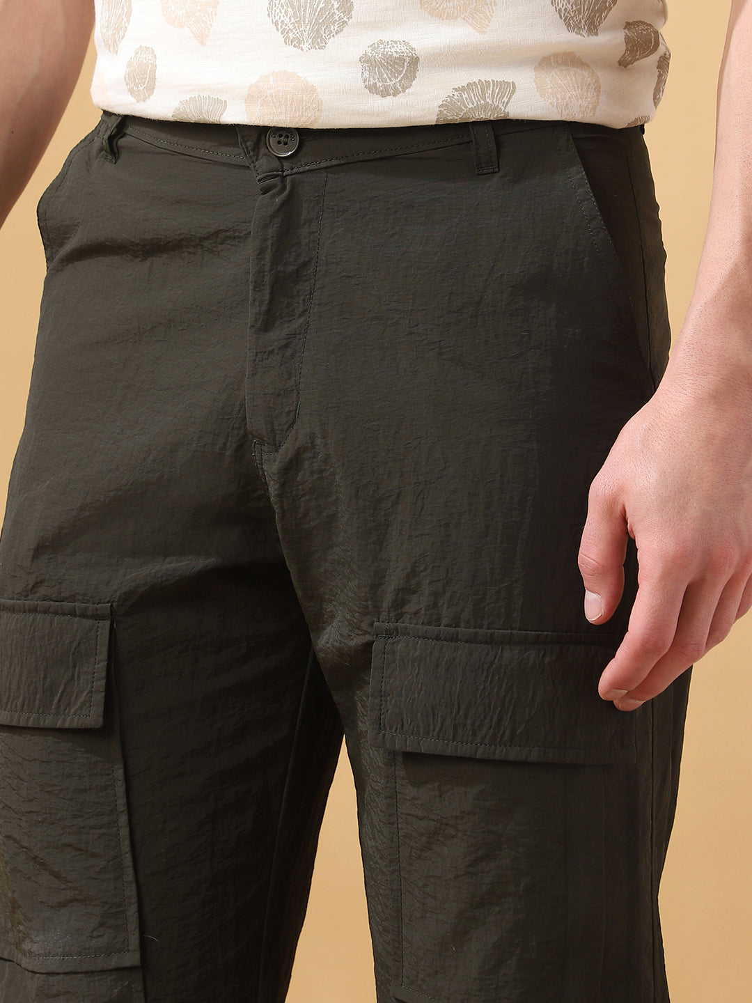 Men's Solid Straight Fit Parachute Cargo Joggers