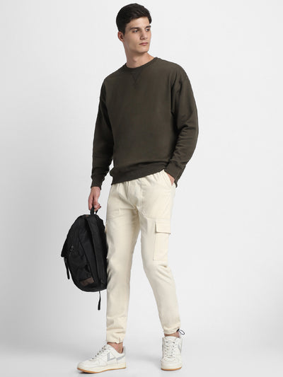 Mens's Cream Solid Cargo Jogger
