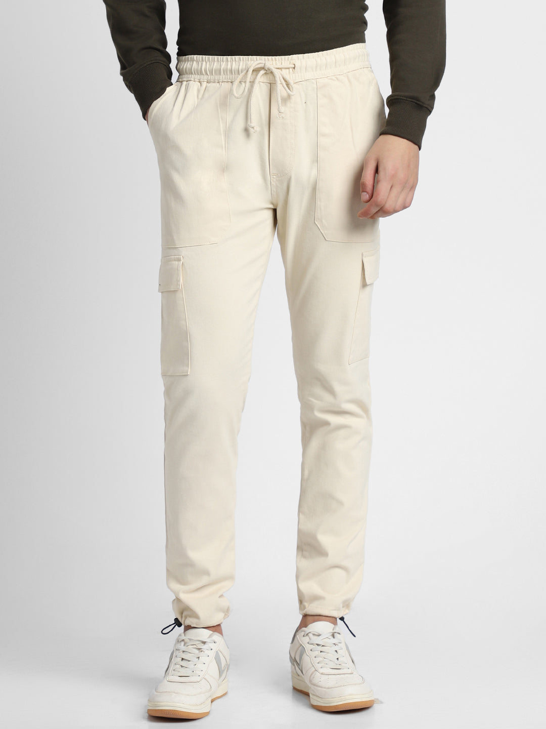 Dennis Lingo Mens's Cream Solid Cargo Jogger