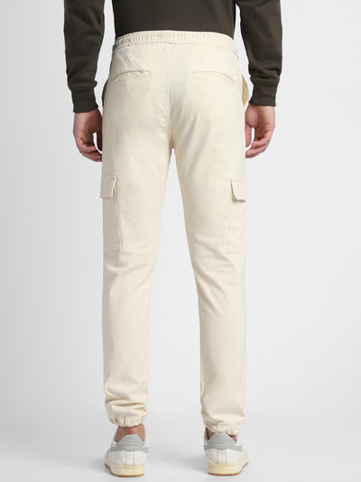 Mens's Cream Solid Cargo Jogger