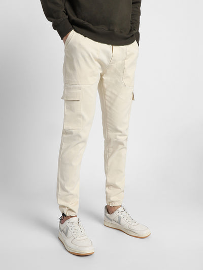 Mens's Cream Solid Cargo Jogger