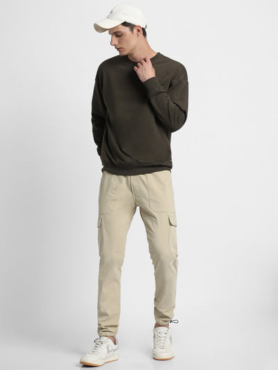 Mens's Light Khaki Solid Cargo Jogger