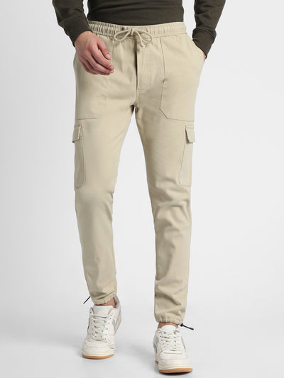 Dennis Lingo Mens's Light Khaki Solid Cargo Jogger