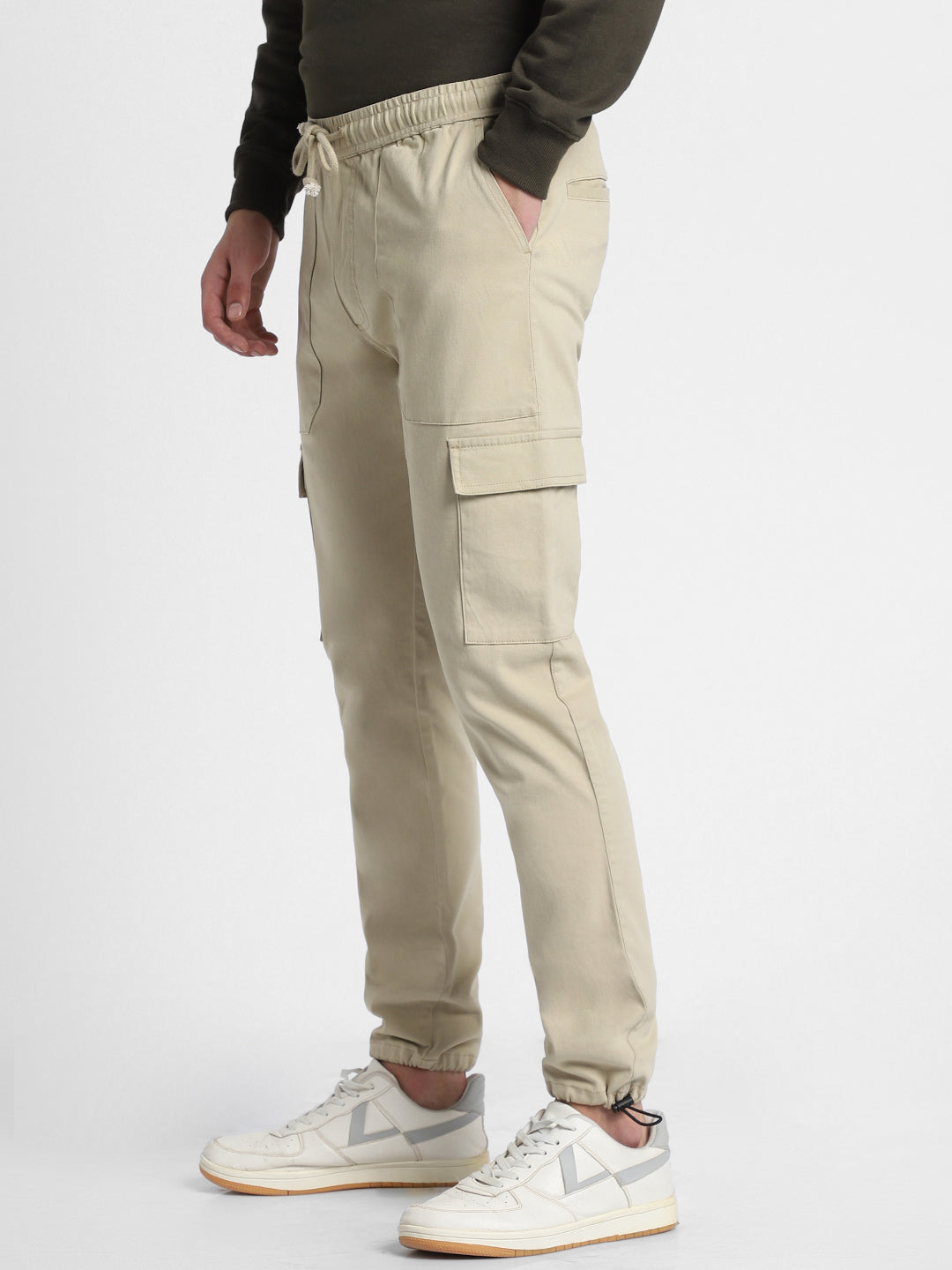 Dennis Lingo Mens's Light Khaki Solid Cargo Jogger