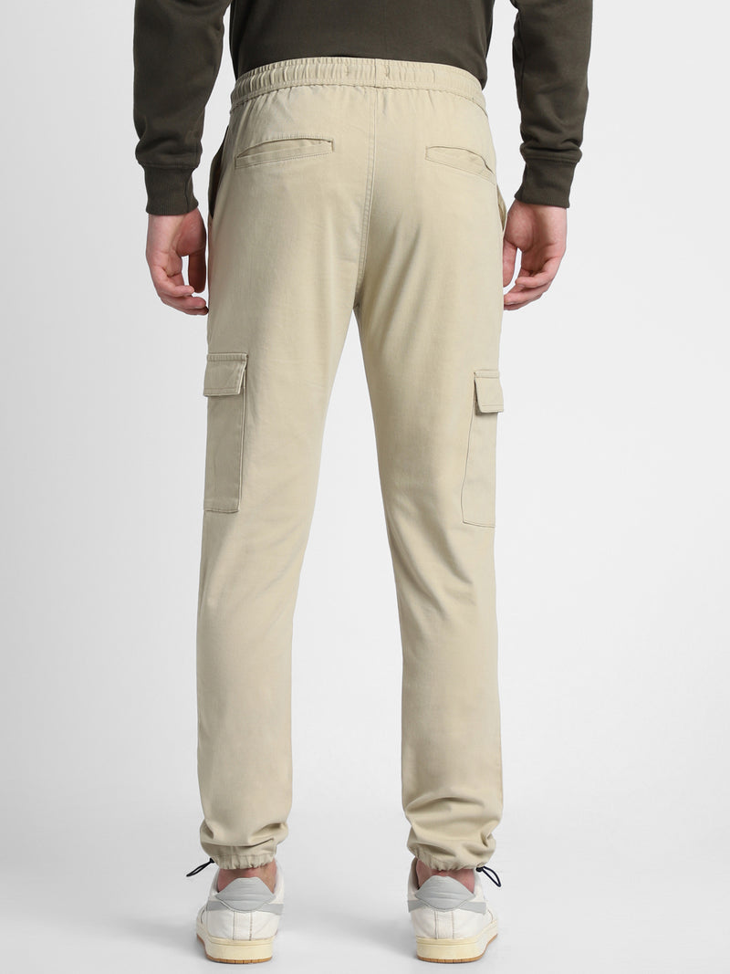 Dennis Lingo Mens's Light Khaki Solid Cargo Jogger