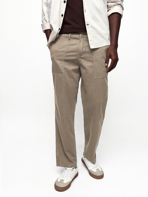 Men's  Solid Relaxed Fit Cotton Cargos Trousers
