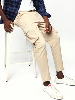 Men's Solid Cotton Relaxed Fit Cargo Trousers