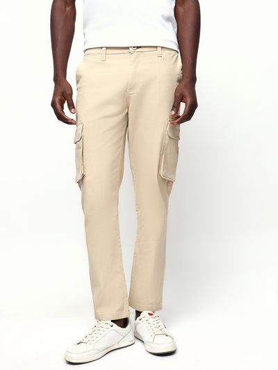 Men's Solid Cotton Relaxed Fit Cargo Trousers