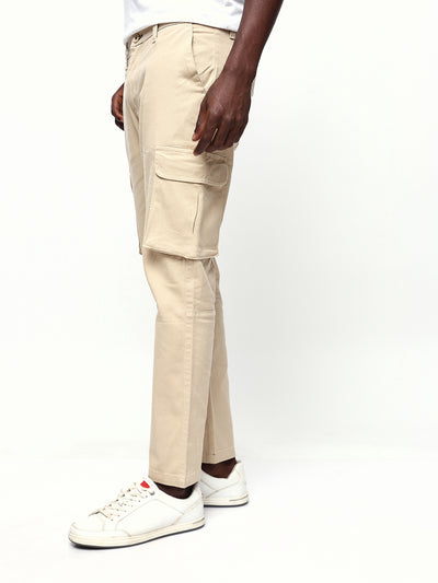 Men's Solid Cotton Relaxed Fit Cargo Trousers