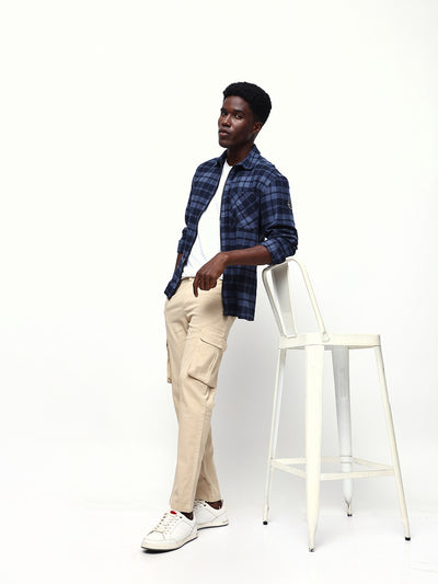 Men's Solid Cotton Relaxed Fit Cargo Trousers