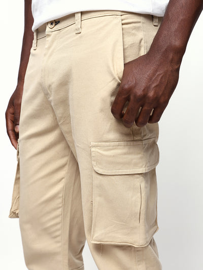 Men's Solid Cotton Relaxed Fit Cargo Trousers
