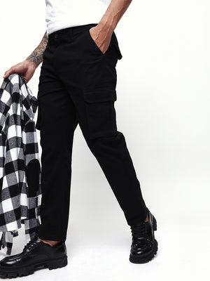 Men's Solid Cotton Relaxed Fit Cargo Trousers