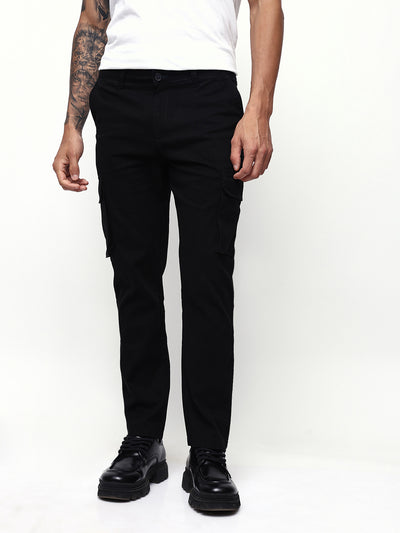 Men's Solid Cotton Relaxed Fit Cargo Trousers