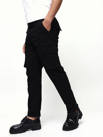 Men's Solid Cotton Relaxed Fit Cargo Trousers