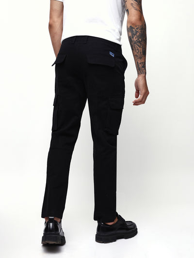 Men's Solid Cotton Relaxed Fit Cargo Trousers