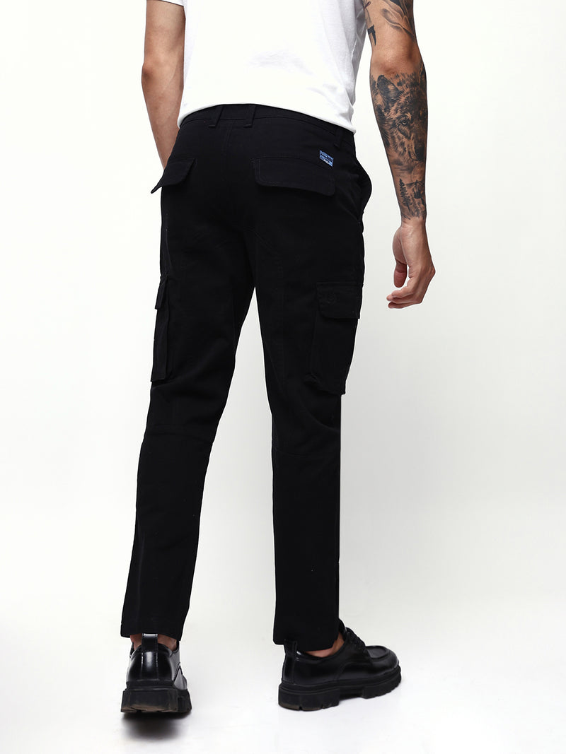Men's Solid Cotton Relaxed Fit Cargo Trousers