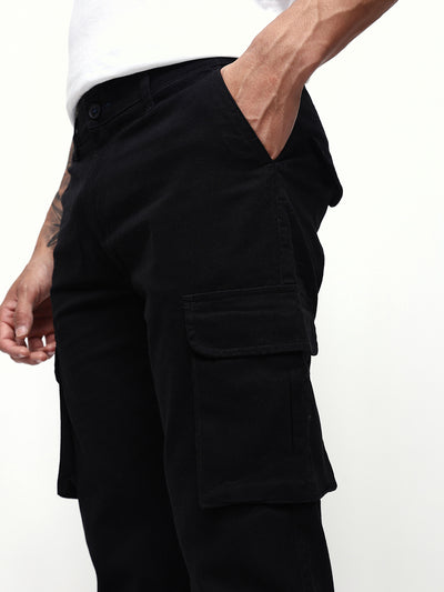 Men's Solid Cotton Relaxed Fit Cargo Trousers