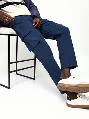Men's Solid Cotton Relaxed Fit Cargo Trousers