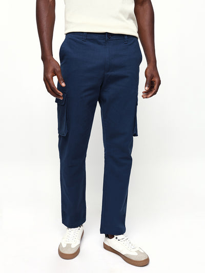 Men's Solid Cotton Relaxed Fit Cargo Trousers