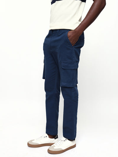 Men's Solid Cotton Relaxed Fit Cargo Trousers