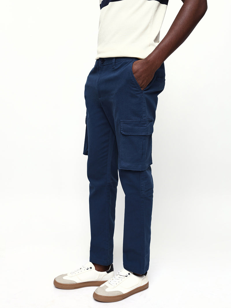 Men's Solid Cotton Relaxed Fit Cargo Trousers