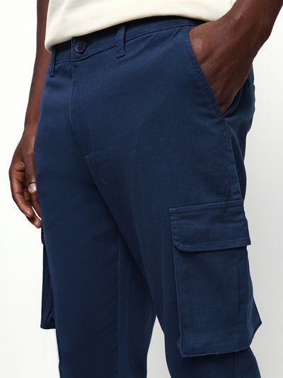 Men's Solid Cotton Relaxed Fit Cargo Trousers