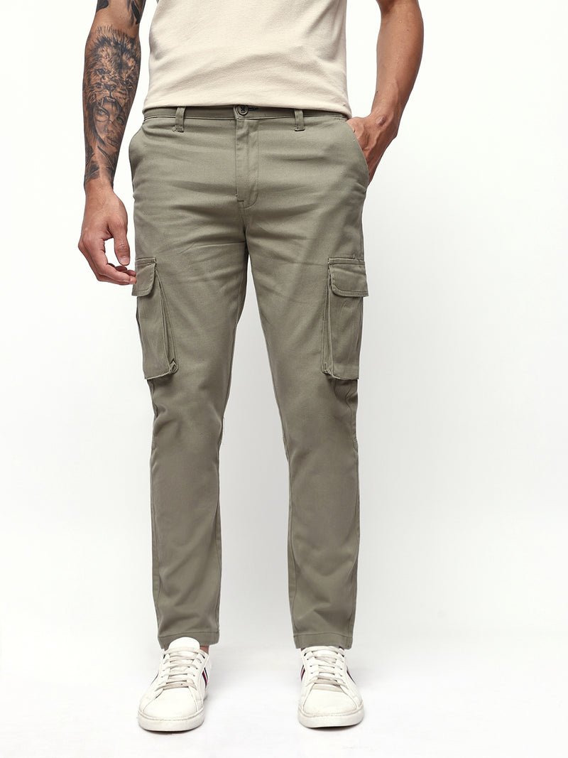 Men's Solid Cotton Relaxed Fit Cargo Trousers