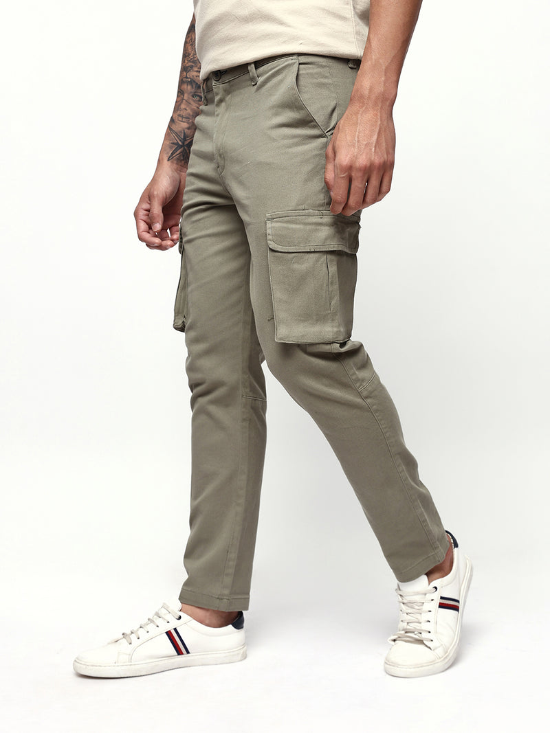Men's Solid Cotton Relaxed Fit Cargo Trousers