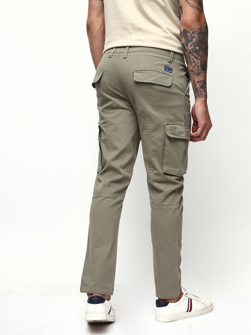 Men's Solid Cotton Relaxed Fit Cargo Trousers