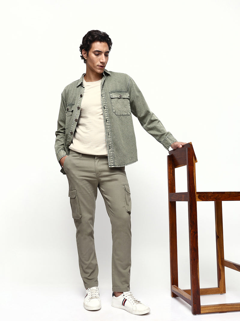 Men's Solid Cotton Relaxed Fit Cargo Trousers