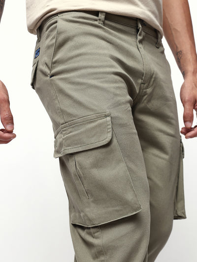 Men's Solid Cotton Relaxed Fit Cargo Trousers