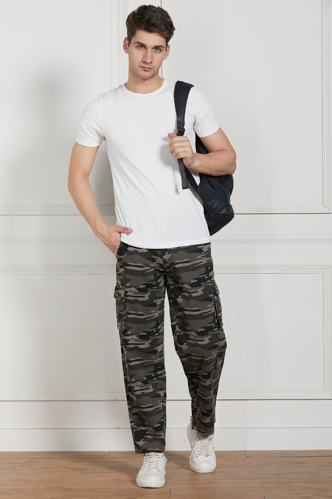 Men's Grey Cotton Lycra Camouflage Stretchable Relaxed fit Cargo Trousers