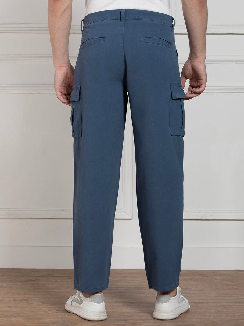 Men's Solid Blue Stretchable Cargo Trousers
