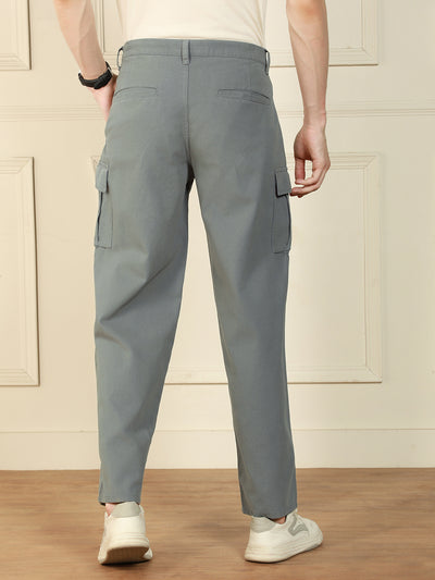 Men's Dark Grey Relaxed Fit Solid Cotton Lycra Stretchable Trousers