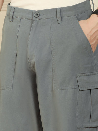 Men's Dark Grey Relaxed Fit Solid Cotton Lycra Stretchable Trousers