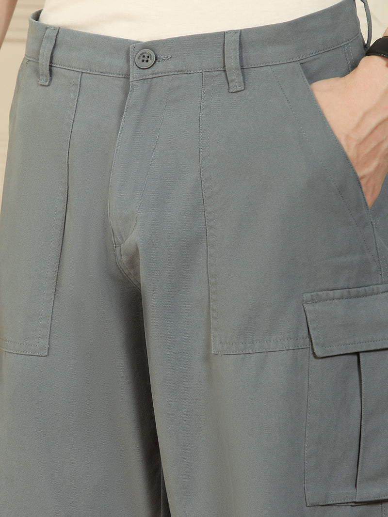 Men's Dark Grey Relaxed Fit Solid Cotton Lycra Stretchable Trousers