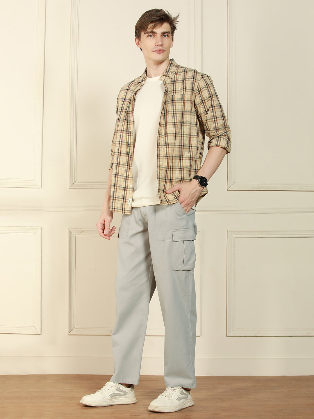 Men's Light Grey Relaxed Fit Solid Cotton Lycra Stretchable Trousers