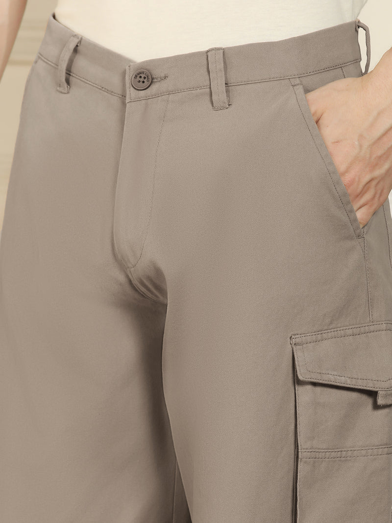 Men's Brown Relaxed Fit Solid Cotton Lycra Stretchable Trousers