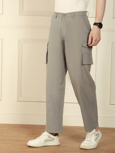 Men's Mid Grey Relaxed Fit Solid Cotton Lycra Stretchable Trousers