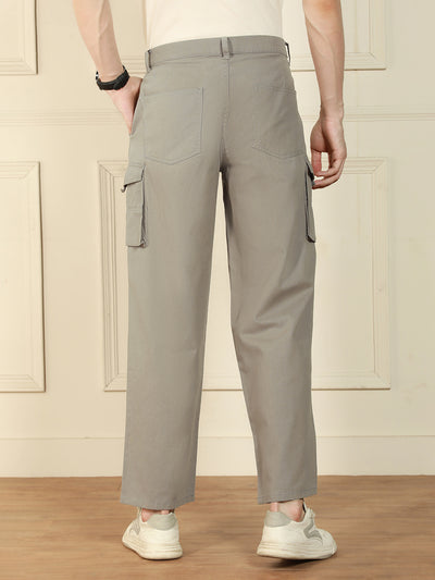 Men's Mid Grey Relaxed Fit Solid Cotton Lycra Stretchable Trousers