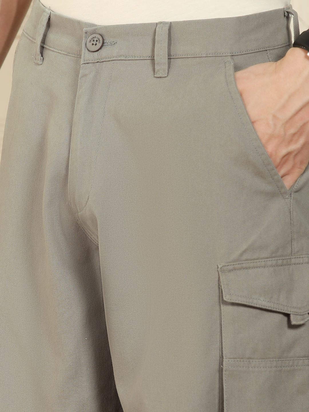 Men's Mid Grey Relaxed Fit Solid Cotton Lycra Stretchable Trousers