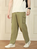 Dennis Lingo Men's light olive Relaxed Fit Solid Cotton Lycra Stretchable Trousers