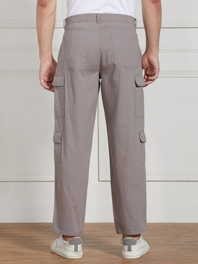 Men's Mid Grey Cotton Lycra Solid Stretchable Relaxed fit Cargo Trousers