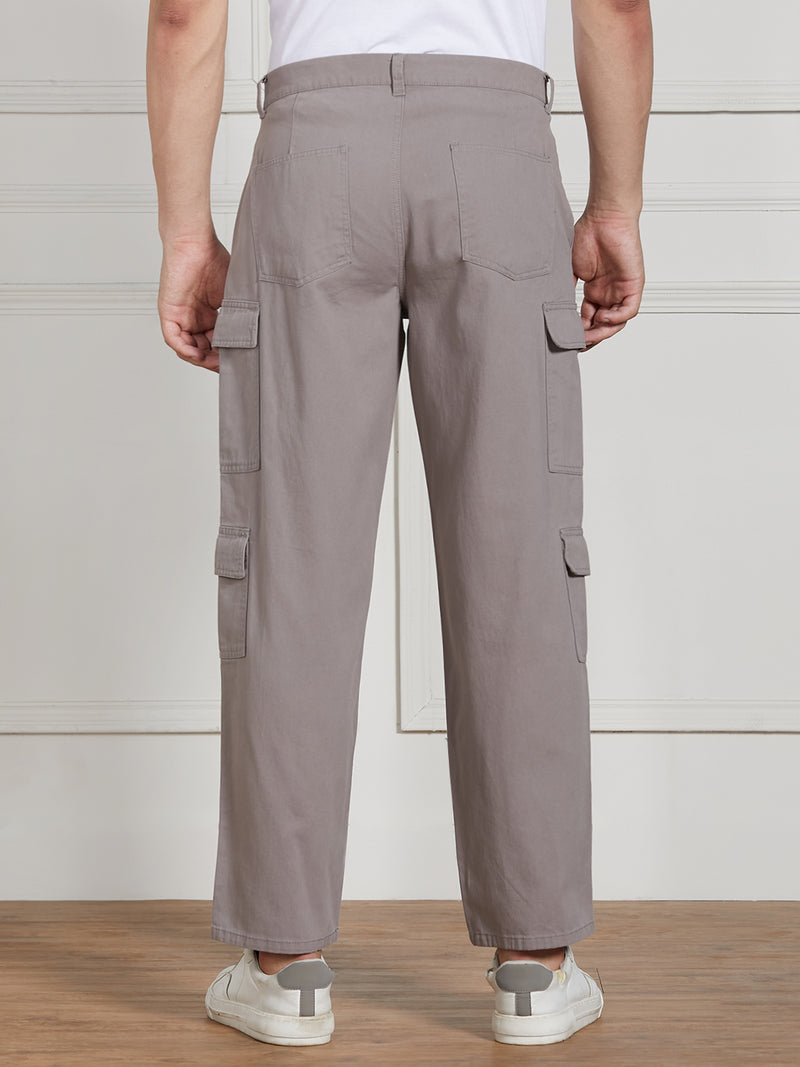 Men's Mid Grey Cotton Lycra Solid Stretchable Relaxed fit Cargo Trousers