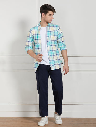 Men's Navy Cotton Lycra Solid Stretchable Relaxed fit Cargo Trousers