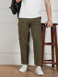 Men's Olive Cotton Lycra Solid Stretchable Relaxed fit Cargo Trousers