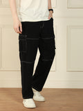 Men's Black Relaxed Fit Solid Cotton Lycra Stretchable Trousers