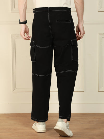 Men's Black Relaxed Fit Solid Cotton Lycra Stretchable Trousers