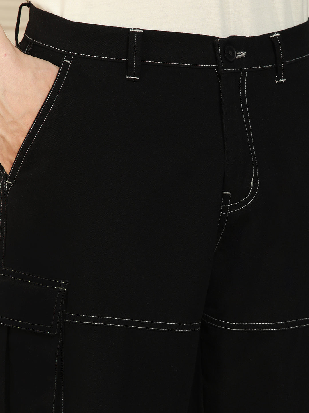 Men's Black Relaxed Fit Solid Cotton Lycra Stretchable Trousers