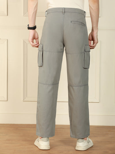 Men's Mid Grey Relaxed Fit Solid Cotton Lycra Stretchable Trousers